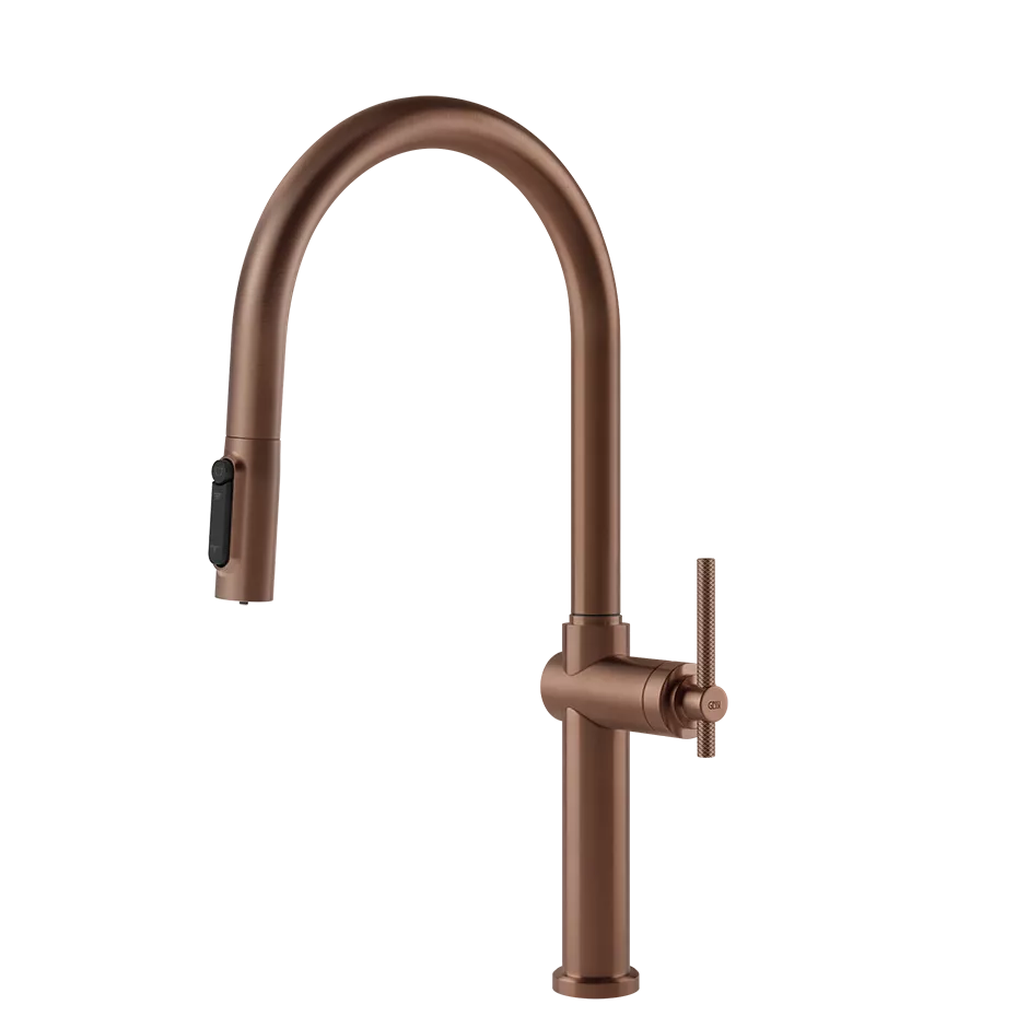 Gessi HABITO FILTERED Einhebelmischer mit Schwenkarm und Auszugsbrause mit 2 Strahlfunktionen, mit Filterwasserfunktion, zur Kombination mit dem Filtrationskit 01595, kupfer gebürstet PVD - 60872708