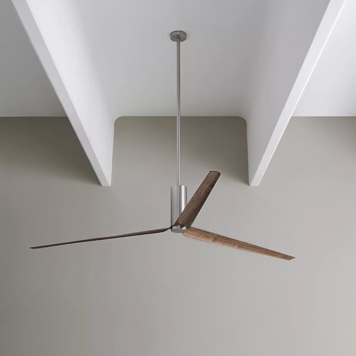 cea ARC07 Deckenventilator mit Fernbedienung, Durchmesser: 1400mm, Blätter aus Canaletto Nussbaum und Kohlefaser, edelstahl satiniert-ARC07NS