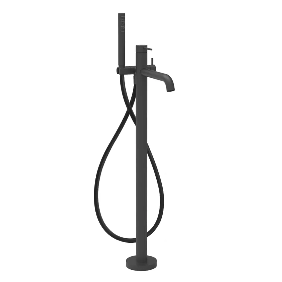 Gessi 316 freistehender Wannenmischer mit Auslauf, schwarzem Schlauch mit 1,50m Länge, Brausehalter, Antikalk-Handbrause und 2-Wege Umsteller, schwarz matt - 54028299 Gessi 316 freistehender Wannenmischer mit Auslauf, schwarzem Schlauch mit 1,50m Länge, Brausehalter, Antikalk-Handbrause und 2-Wege Umsteller, schwarz matt - 54028299