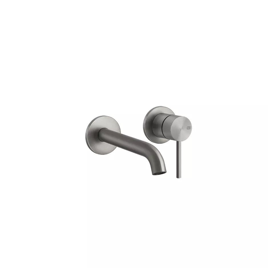Gessi 316 FLESSA Fertigmontageset für Waschtisch-Einhebelmischer mit Auslauf zur Wandmontage, Ausladung: 171-201mm, einzelne Ø65mm Rosetten, Griff-Stifte für Betätigung in 32mm und 61mm enthalten, edelstahl matt gebürstet - 54086239