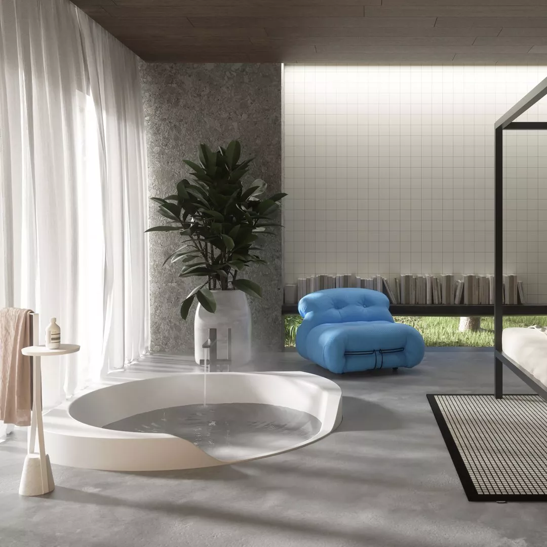 antoniolupi OFURO Einbau- oder freistehende Badewanne aus Flumood®, Breite: 167,5cm, Tiefe: 167,5cm, Höhe: 68,5cm, weiß matt-OFURO2