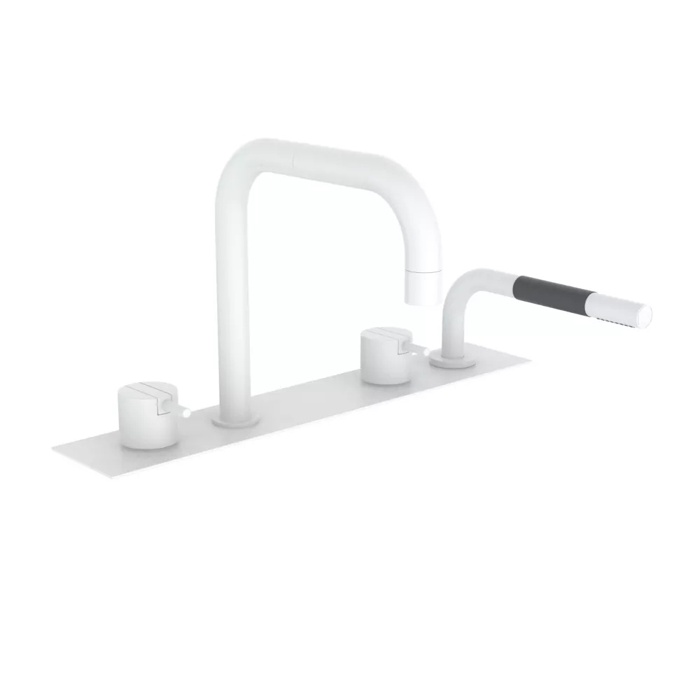 vola BK10B Wannen-Einhebelmischer mit Brause für Wannenrand, Ausladung:200mm, Hebel:25mm, weiß matt-BK10B-28