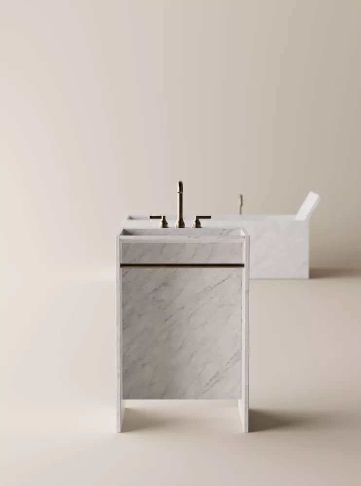 Agape FACE À FACE freistehender Waschtisch aus Naturstein mit Handtuchhalter und 3 Hahnlöchern, Breite: 60cm, Tiefe: 50cm, Höhe: 90cm, bianco carrara - ACER5060FP06-3MC Agape FACE À FACE freistehender Waschtisch aus Naturstein mit Handtuchhalter und 3 Hahnlöchern, Breite: 60cm, Tiefe: 50cm, Höhe: 90cm, bianco carrara - ACER5060FP06-3MC