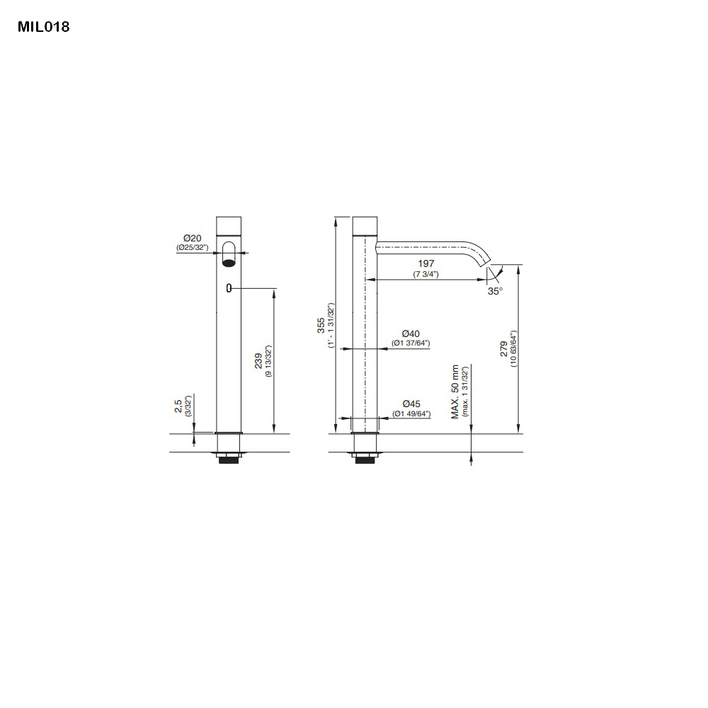 cea MIL 018 berührungslose Waschtischarmatur mit Temperaturregulierung, H:355mm, edelstahl satiniert-MIL018S
