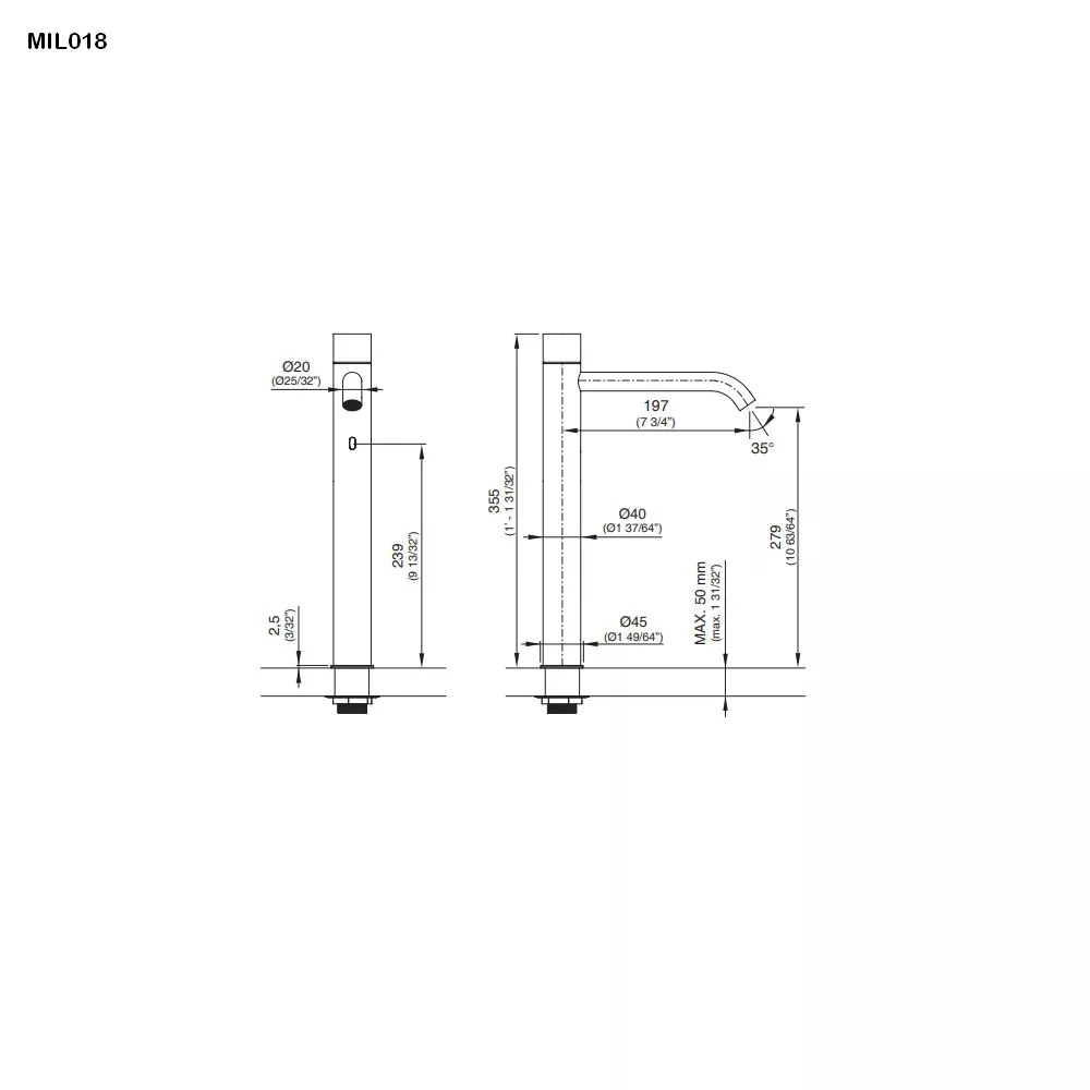cea MIL 018 berührungslose Waschtischarmatur mit Temperaturregulierung, H:355mm, edelstahl satiniert-MIL018S
