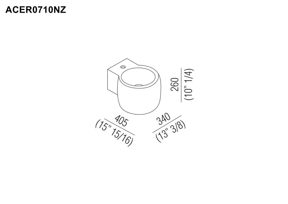 Agape CHEESE Wandbecken aus Schamotte mit Hahnloch, Breite: 34cm, Tiefe: 40,5cm, Höhe: 26cm, weiß - ACER0710NRZ