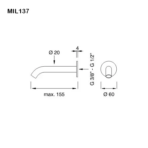 cea MIL 137 Wand-Auslauf, Ausladung:155mm, edelstahl satiniert-MIL137S