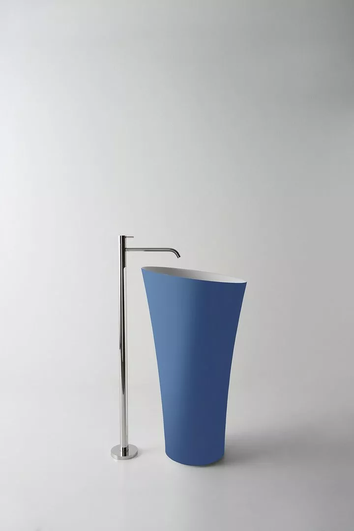 antoniolupi TUBAMOOD freistehendes Waschbecken aus Flumood®, Durchmesser: 50,4cm, Höhe: 90cm, innen weiß matt, Ablaufgarnitur weiß matt, außen lackiert nach antoniolupi Farbkarte - TUBAMOOD-5-DIV