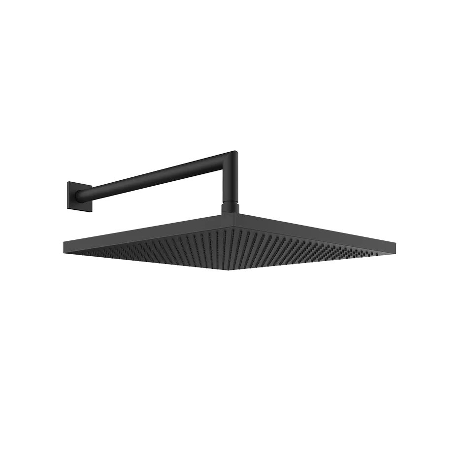 Gessi EMPORIO schwenkbare Antikalk-Kopfbrause zur Wandmontage, 300x300m, mit Gelenk und rundem Wandarm 345mm, Funktion: Regen, 1/2 Anschluss, bei 3 bar Druck ca. 9 l/min, schwarz matt - 47900299