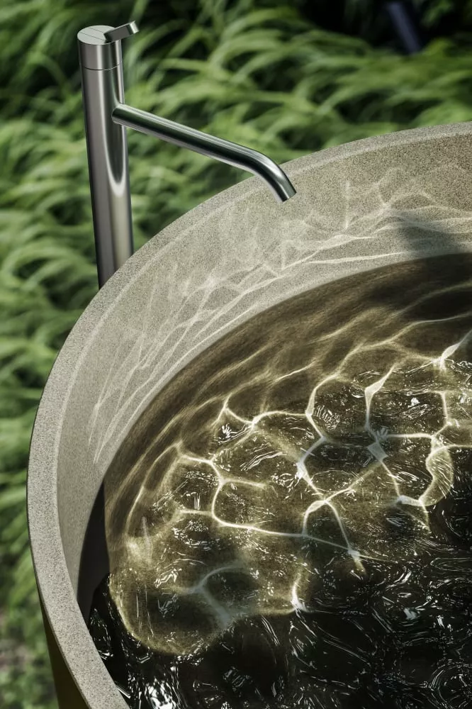 Agape IN-OUT freistehende Badewanne aus Zement, Durchmesser: 130cm, Höhe: 58cm, inklusive Ablaufgarnitur, kaffee - AVAS1041E570 Agape IN-OUT freistehende Badewanne aus Zement, Durchmesser: 130cm, Höhe: 58cm, inklusive Ablaufgarnitur, kaffee - AVAS1041E570