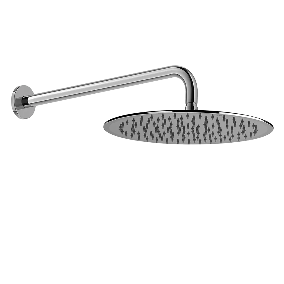 Gessi EMPORIO Antikalk-Kopfbrause zur Wandmontage, Durchmesser: 300mm, mit Gelenk und rundem Wandarm 350mm, Funktion: Regen, 1/2 Anschluss, bei 3 bar Druck ca. 9 l/min, edelstahl poliert - 47386238