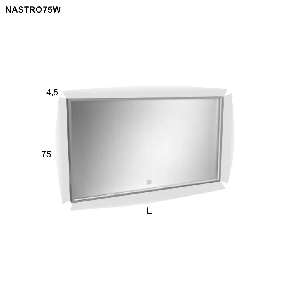 antoniolupi NASTRO rechteckiger Spiegel mit doppelter LED-Beleuchtung und Touch-Schalter zum Dimmen, Breite: 72cm, Höhe: 75cm, Lichtfarbe: 4000K, neutralweiß, Aluminiumrahmen schwarz matt-NASTRO75W72-5-NERO-4000