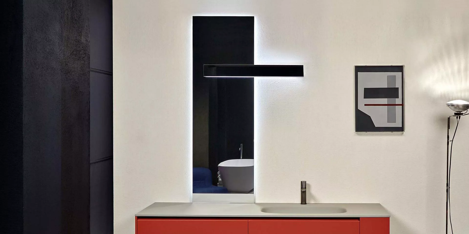 antoniolupi NEULUCE rechteckiger Spiegel mit LUCENTE-Leuchte, Breite: 45cm, Höhe: 144cm, Version rechts, Lichtfarbe: 4000K, neutralweiß-NEULUCE1-DX-4000