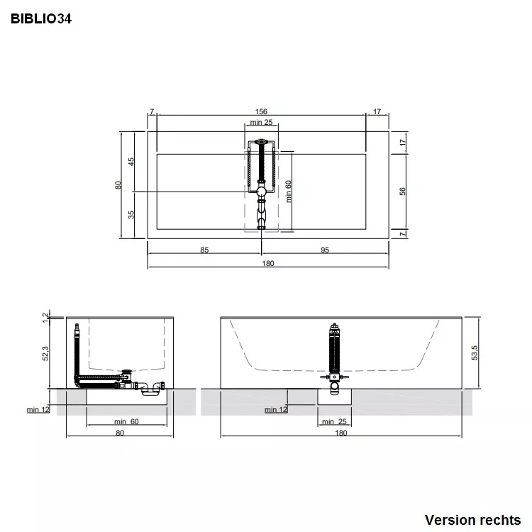 antoniolupi BIBLIO Badewanne mit 2 Armaturenrändern mit Holzverkleidung, 180x80x53,5cm, Version links, rovere naturale, Ablaufgarnitur weiß matt-BIBLIO34_ROVERE_NATURALE_SX