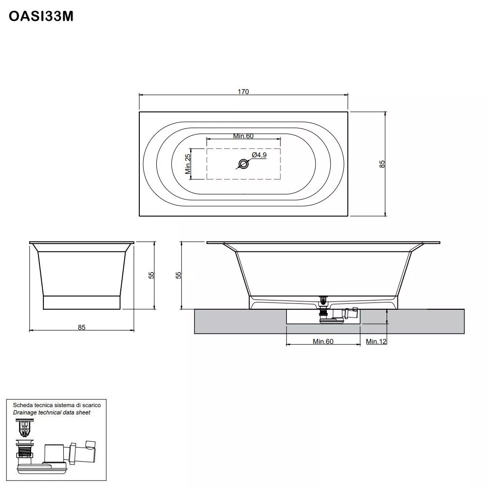 antoniolupi OASI rechteckige Einbau- oder freistehende Badewanne aus Cristalplant®, Breite: 170cm, Tiefe: 85cm, weiß matt-OASI33M antoniolupi OASI rechteckige Einbau- oder freistehende Badewanne aus Cristalplant®, Breite: 170cm, Tiefe: 85cm, weiß matt-OASI33M
