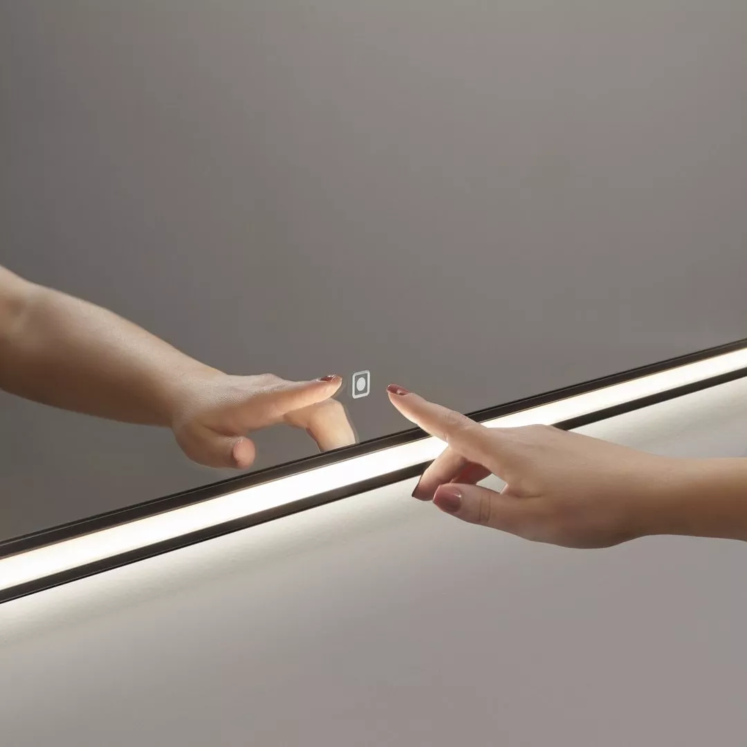 antoniolupi NASTRO rechteckiger Spiegel mit doppelter LED-Beleuchtung und Touch-Schalter zum Dimmen, Breite: 72cm, Höhe: 75cm, Lichtfarbe: 4000K, neutralweiß, Aluminiumrahmen schwarz matt-NASTRO75W72-5-NERO-4000