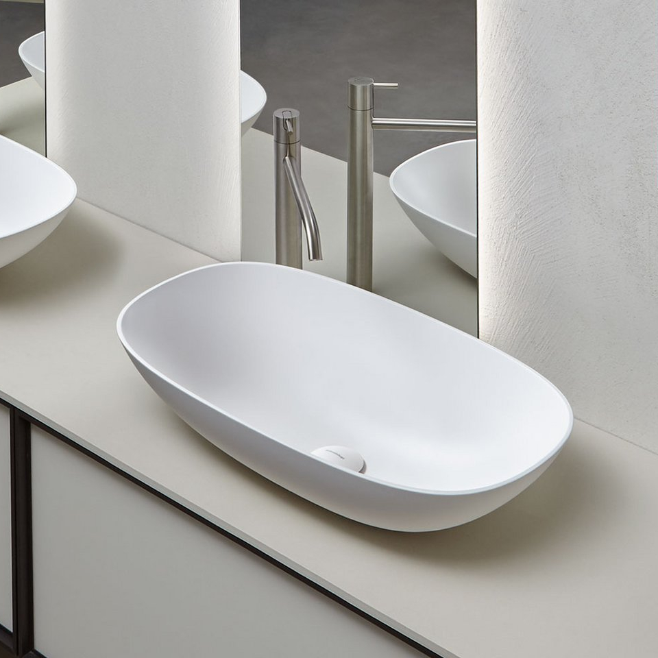 antoniolupi VELO ovales Aufsatzbecken, 54x35cm, weiß matt, Ablaufgarnitur weiß matt-VELO54