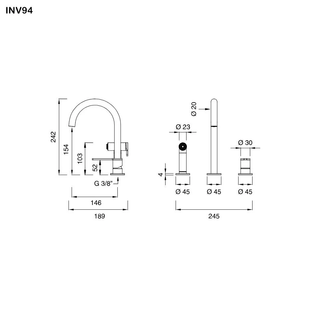 ceadesign INNOVO Dreilocharmatur mit schwenkbarem Auslauf und herausziehbarer Handbrause, Ausladung: 146mm, automatischer Umsteller, edelstahl satiniert-INV94S