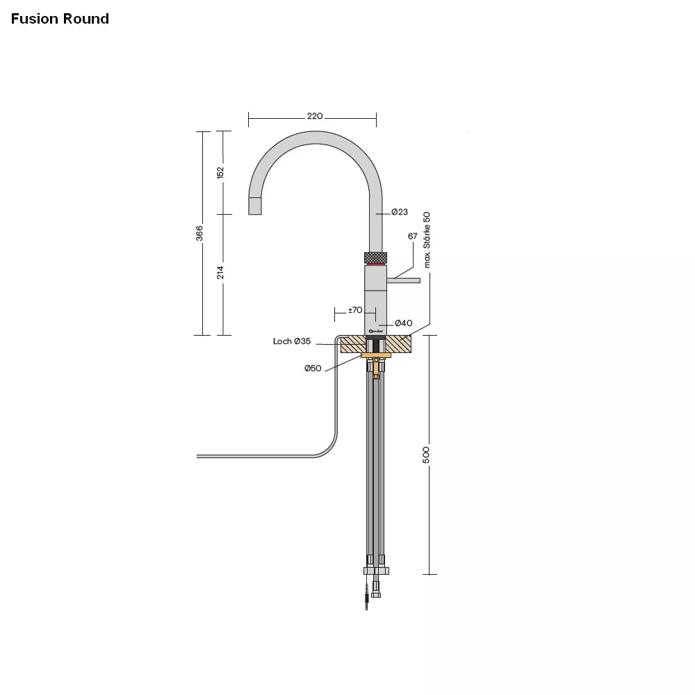 Quooker Classic Fusion Round Kochendwasserspender für Warmwasseranschluss-3CFRNIC