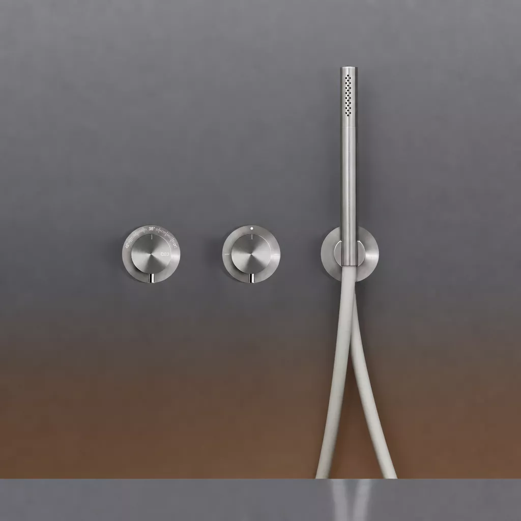 cea MIL 115 Wand-Brause-Thermostat mit 2-Wege-Umstellung und Stabhandbrause, Schlauchfarbe seidengrau nach RAL 7044, edelstahl satiniert - MIL115SGS cea MIL 115 Wand-Brause-Thermostat mit 2-Wege-Umstellung und Stabhandbrause, Schlauchfarbe seidengrau nach RAL 7044, edelstahl satiniert - MIL115SGS