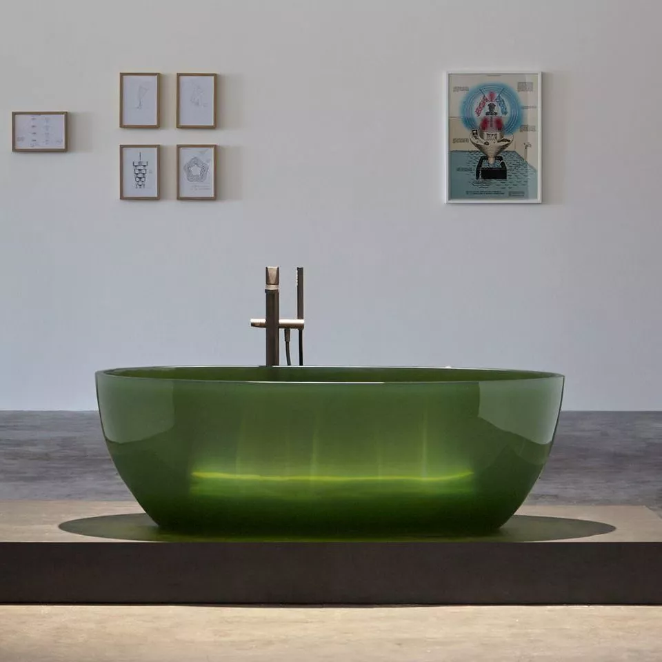 antoniolupi REFLEX freistehende Badewanne aus Cristalmood®, 167x86x53cm, bottiglia, Ablaufgarnitur chrom-REFLEXLU_BOTTIGLIA