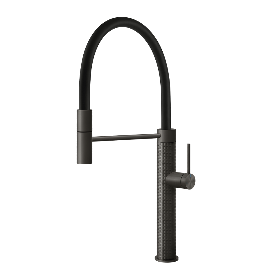 Gessi 316 Semi-Pro Einhebelmischer mit Schwenkarm und Auszugsbrause mit 1 Funktion, Oberfläche MECCANICA, metall schwarz gebürstet PVD - 60012707