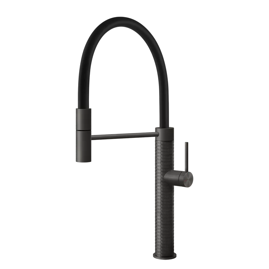 Gessi 316 Semi-Pro Einhebelmischer mit Schwenkarm und Auszugsbrause mit 1 Funktion, Oberfläche MECCANICA, metall schwarz gebürstet PVD - 60012707