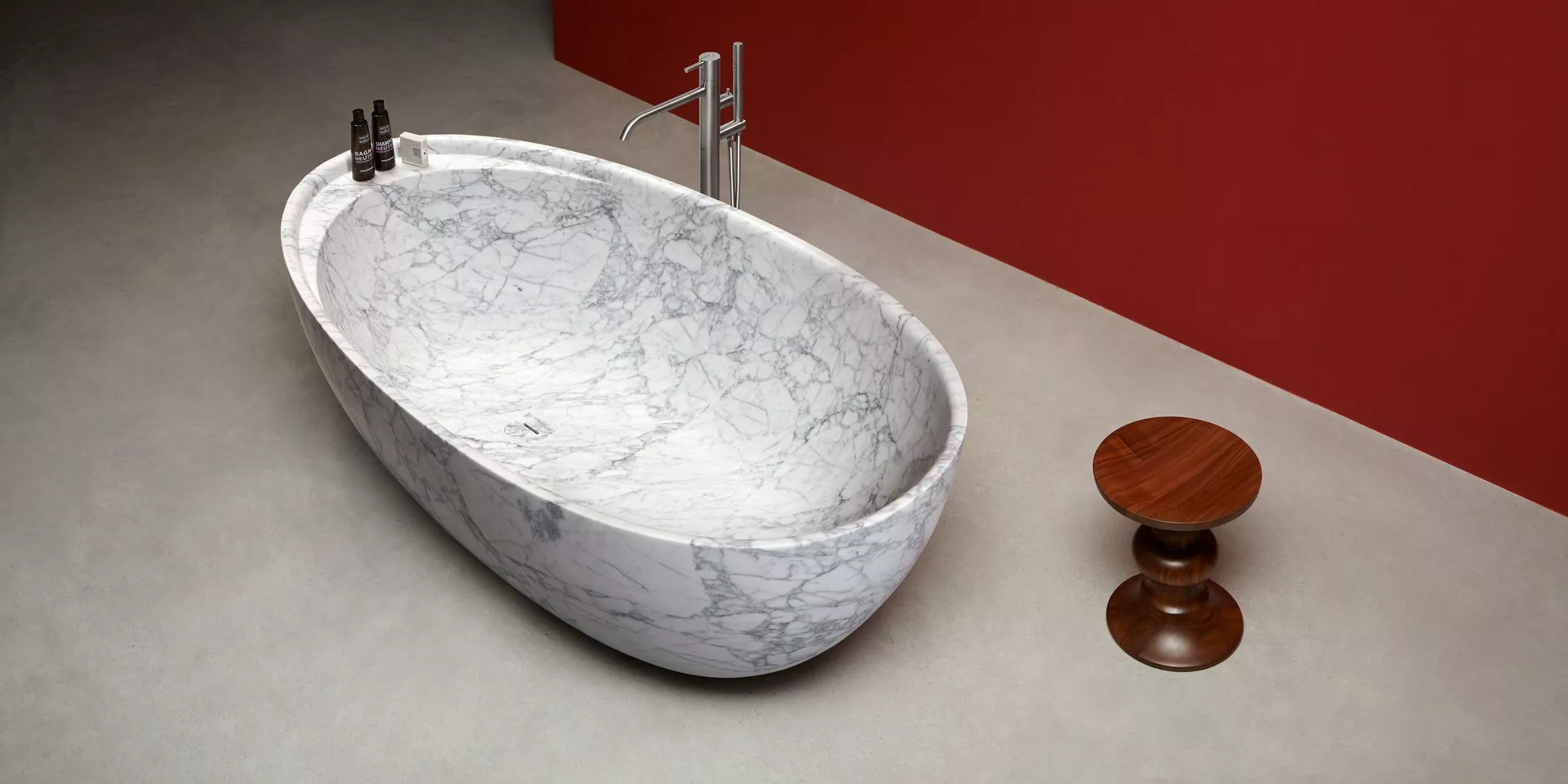 antoniolupi ECLIPSE freistehende Badewanne aus Naturstein, 185x95,5x53cm, bianco carrara-ECLIPSE_CARRARA