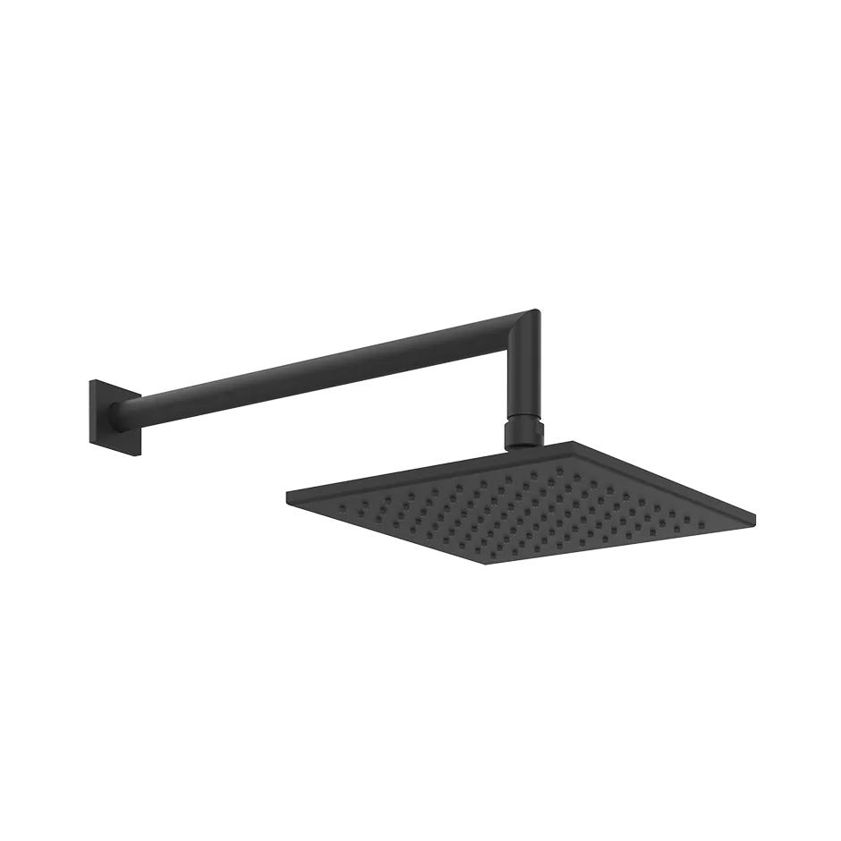 Gessi EMPORIO Antikalk-Kopfbrause zur Wandmontage, 200x200mm, mit Gelenk und rundem Wandarm 345mm, Funktion: Regen, 1/2 Anschluss, bei 3 bar Druck ca. 9 l/min, schwarz matt - 47286299