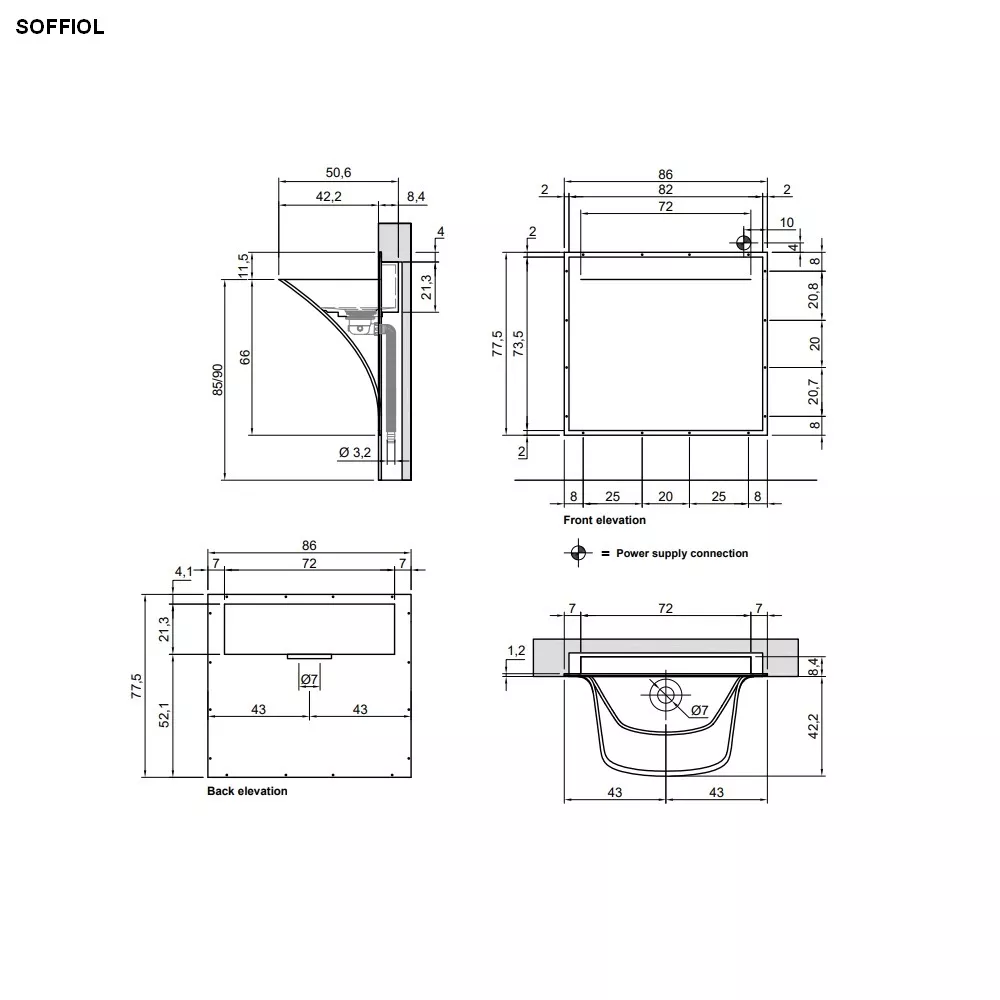 antoniolupi SOFFIO Wandeinbaubecken, 86x50,6x77,5cm, mit LED weiß matt-SOFFIOL
