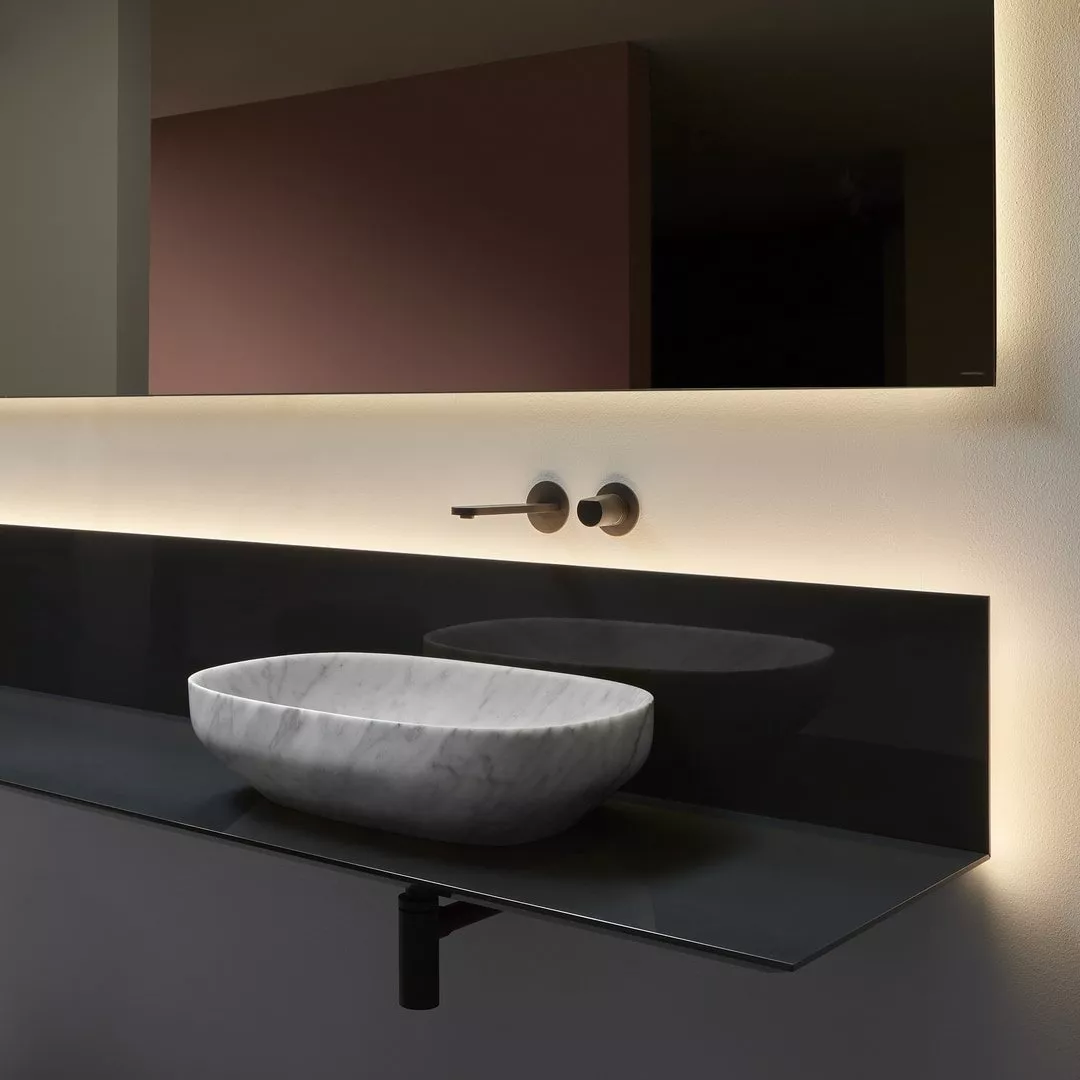 antoniolupi AGO ovales Aufsatzbecken aus Marmor, 60x40cm, bianco carrara, Ablaufgarnitur bianco carrara-AGO160_CARRARA