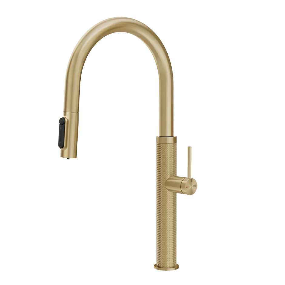 Gessi 316 FILTERED Einhebelmischer mit Schwenkarm und Auszugsbrause mit 2 Strahlfunktionen, mit Filterwasserfunktion, Oberfläche CESELLO, zur Kombination mit dem Filtrationskit 01595, messing gebürstet PVD - 60826727