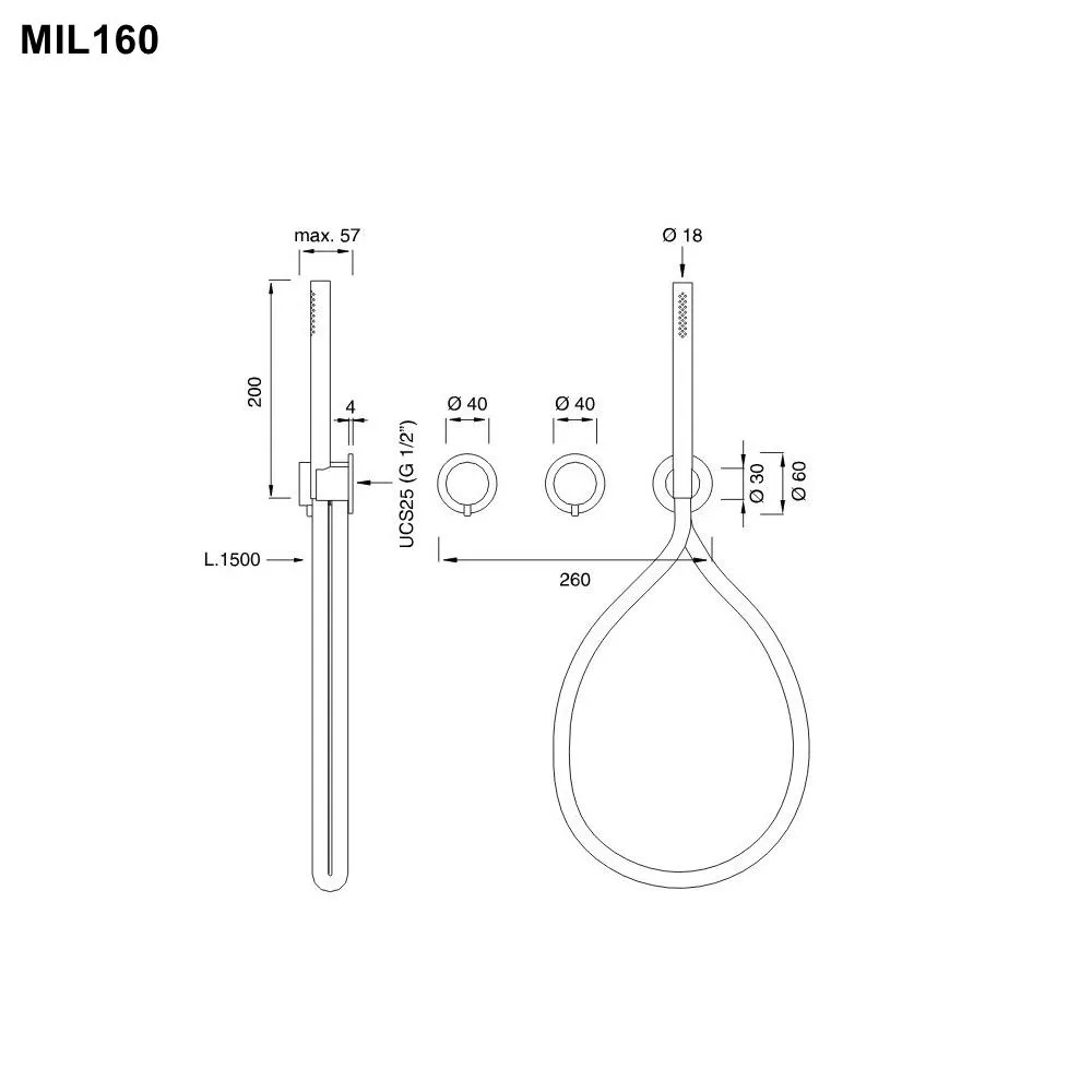 cea MIL 160 Wand-Brause-Thermostat, mit 2/3-Wege-Umstellung und Stabhandbrause, edelstahl satiniert, Schlauch weiß - MIL160WS cea MIL 160 Wand-Brause-Thermostat, mit 2/3-Wege-Umstellung und Stabhandbrause, edelstahl satiniert, Schlauch weiß - MIL160WS