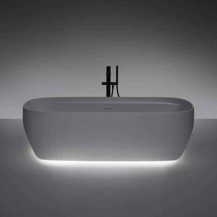 antoniolupi SLED freistehende Badewanne aus Flumood®, 180x85x53cm, mit Beleuchtung, innen weiß matt, außen lackiert nach antoniolupi Farbkarte-SLED-5-LED-DIV