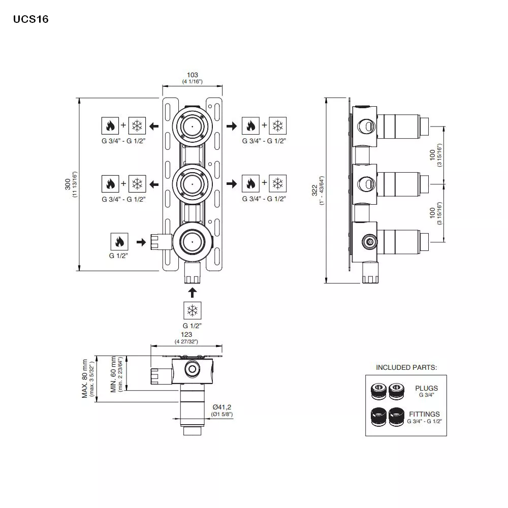 cea Unterputz-Einbauteil-Thermostat mit 2 Absperrventilen-UCS16