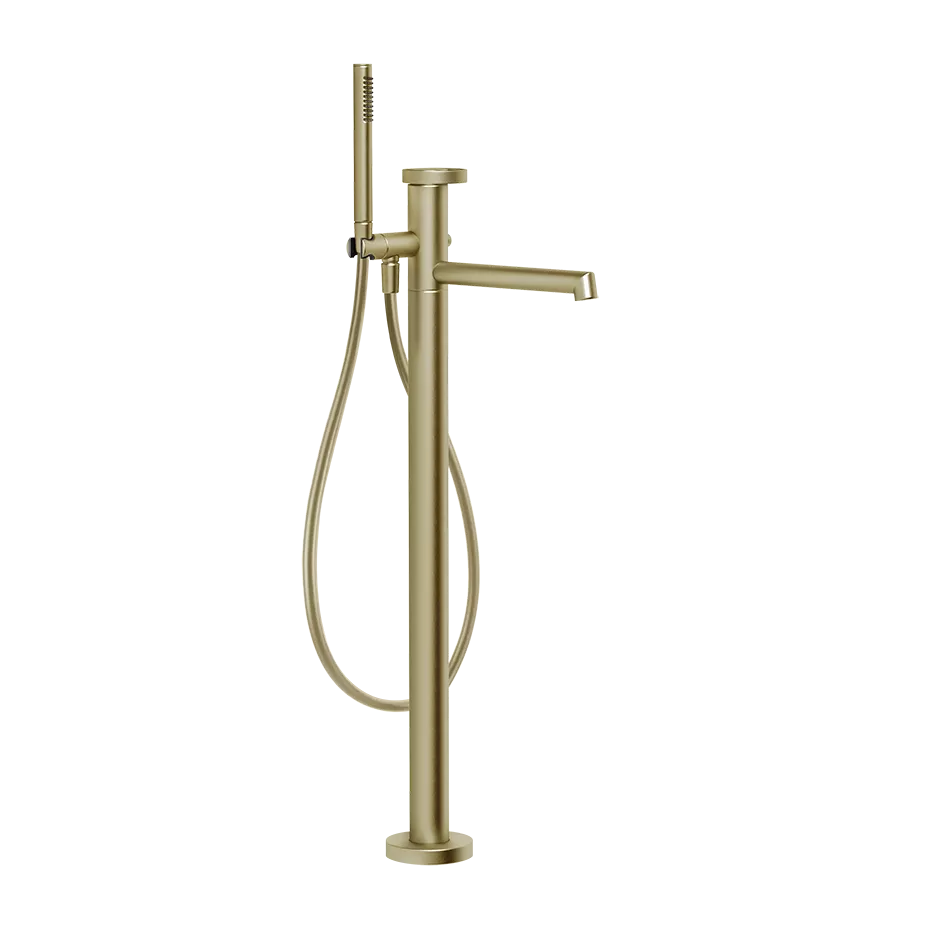 Gessi ANELLO Außenteil für freistehenden Wannenmischer mit Auslauf, Ausladung: 260mm, mit automatischem 2-Wege-Umsteller zum Ziehen, Schlauch 1,50m, Brausehalter und Antikalk-Handbrause, messing gebürstet PVD - 63328727 Gessi ANELLO Außenteil für freistehenden Wannenmischer mit Auslauf, Ausladung: 260mm, mit automatischem 2-Wege-Umsteller zum Ziehen, Schlauch 1,50m, Brausehalter und Antikalk-Handbrause, messing gebürstet PVD - 63328727