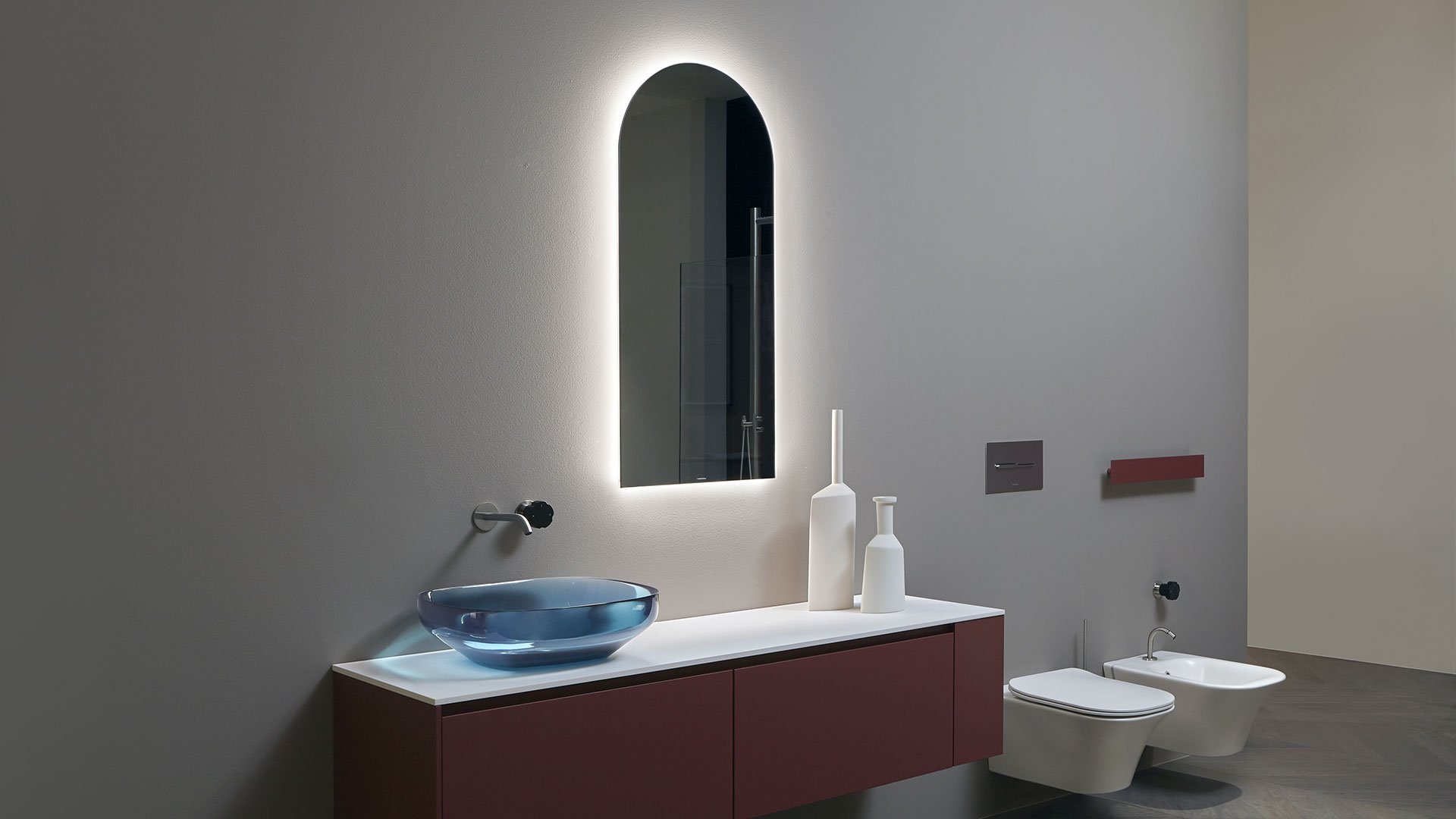 antoniolupi USB LED-Spiegel, Breite: 108cm, Höhe 50cm, oben abgerundet, Lichtfarbe: 4000K, neutralweiß-USB20108W-4000