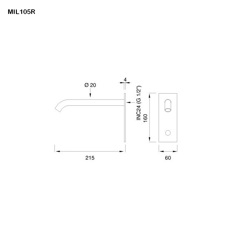 cea MIL 105R berührungsloser Wand-Waschtisch-Auslauf, Ausladung:215mm, edelstahl satiniert-MIL105RS