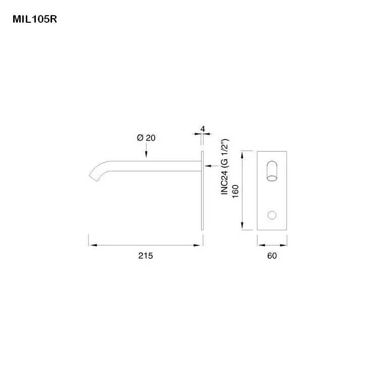 cea MIL 105R berührungsloser Wand-Waschtisch-Auslauf, Ausladung:215mm, edelstahl satiniert-MIL105RS