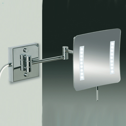 WINDISCH 99657/2 LED-Wand-Kosmetikspiegel mit Schalter 2-armig, nickel satiniert/3-fach/Stecker-99657/2SNI3X