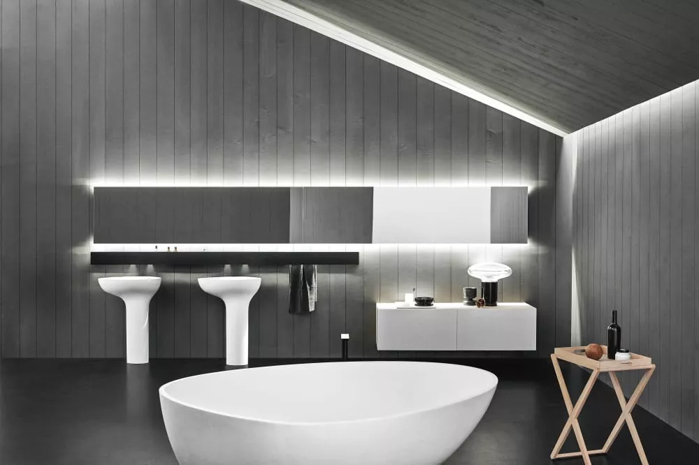 Agape DROP freistehendes Waschbecken aus Cristalplant® mit Wandablauf, Breite: 67cm, Tiefe: 44,2cm, Höhe: 85,5cm, inklusive Ablaufgarnitur, weiß matt - ACER1099MZ