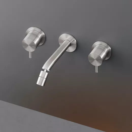 cea MIL 39 Wand-Waschtisch-Zweigriffmischer mit beweglichem Perlator, Ausladung:165mm, edelstahl satiniert-MIL39S