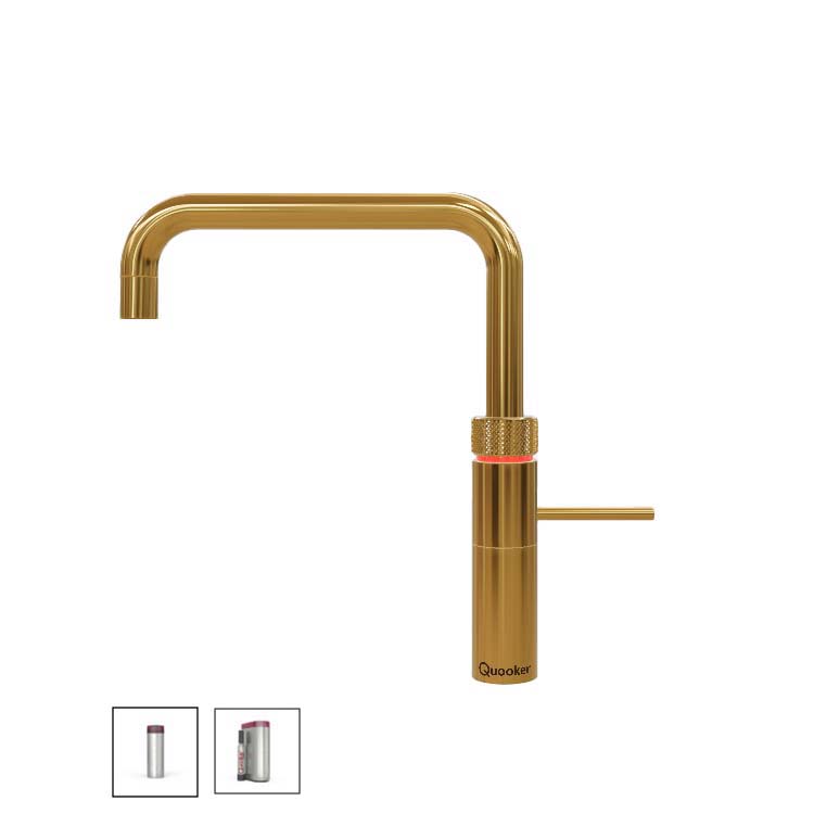 Quooker PRO3 Fusion Square Kalt-und Kochendwasserspender (CUBE) für Warmwasseranschluss, gold-3FSGLDCUBE