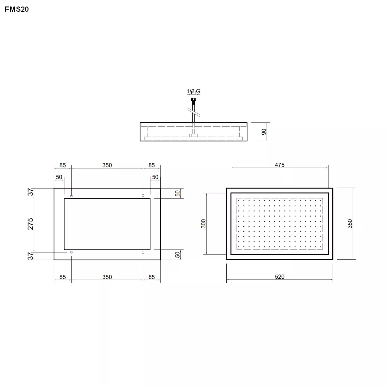 antoniolupi FMS20 Deckenkopfbrause, 52x35cm, mit Wasserfall mit LED-Beleuchtung, weiß/weiß-FMS20_BL