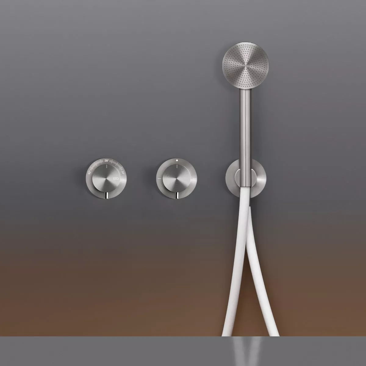 cea MIL 160Y Wand-Brause-Thermostat, mit 2/3-Wege-Umstellung und Rundkopf-Handbrause, Durchmesser: 65mm, edelstahl satiniert, Schlauch weiß - MIL160YWS cea MIL 160Y Wand-Brause-Thermostat, mit 2/3-Wege-Umstellung und Rundkopf-Handbrause, Durchmesser: 65mm, edelstahl satiniert, Schlauch weiß - MIL160YWS