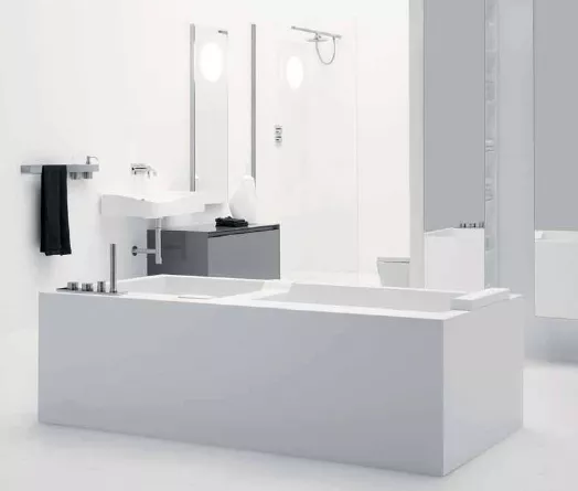 antoniolupi BIBLIO Badewanne mit Armaturenrand hinten, 180x90x53,5cm, 4 Seiten verkleidet, weiß matt, Ablaufgarnitur weiß matt-BIBLIO234L