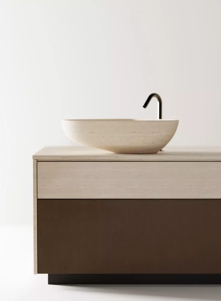 Agape DROP Aufsatzbecken aus Naturstein, Breite: 67cm, Tiefe: 44,2cm, Höhe: 18cm, inklusive Ablaufgarnitur, travertin - ACER1098LTV