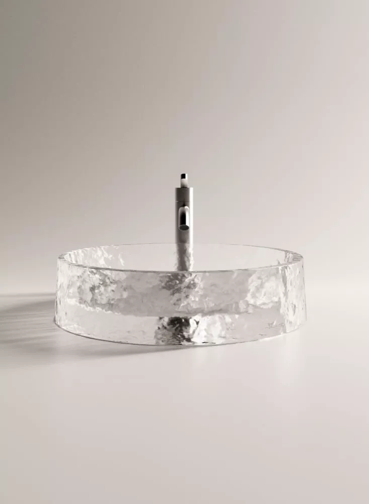 Agape MASSICCI rundes Aufsatzbecken aus gegossenem Glas, Durchmesser: 43,8cm, Höhe: 10,5cm, bernstein - ACER0998CRY