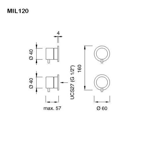 cea MIL 120 Wand-Thermostat mit 2/3-Wege-Umstellung, high water flow, edelstahl satiniert-MIL120S