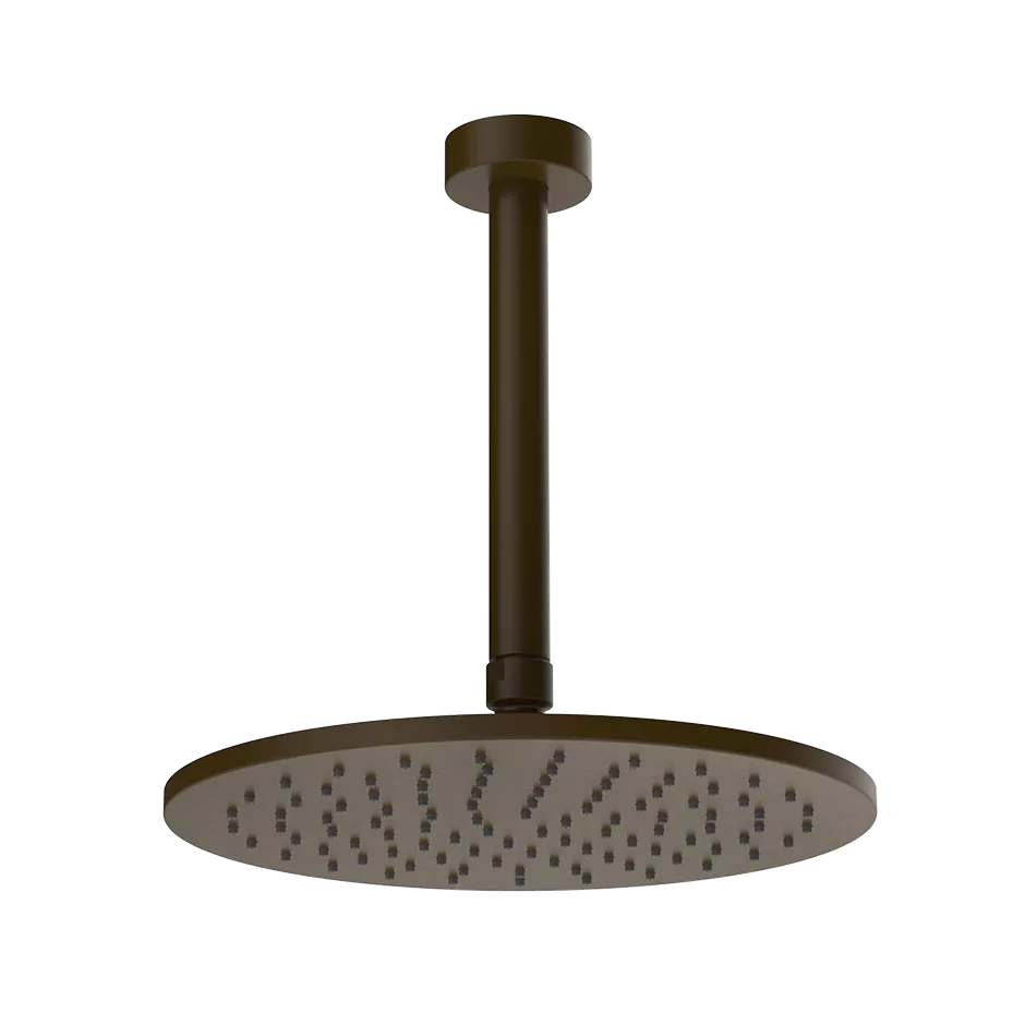 Gessi ANELLO Antikalk-Kopfbrause zur Deckenmontage, Durchmesser: 250mm, mit Gelenk und Deckenarm 85-1860mm (Sondermaß angeben), Funktion: Regen, 1/2 Anschluss, bei 3 bar Druck ca. 9 l/min, dunkles bronze - 63350845